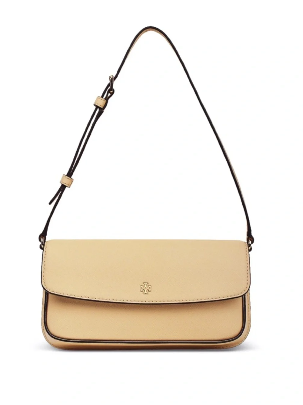 Tory Burch Leather Flap Shoulder Bag Beige Buff Gold Hardware Crossbody NWT $375